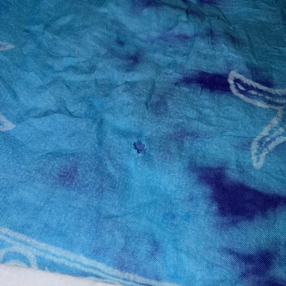 Vintage Sarong 90s Hand dyed Beach Wrap Boho Starfish‎ Ocean Motif Minor Flaws